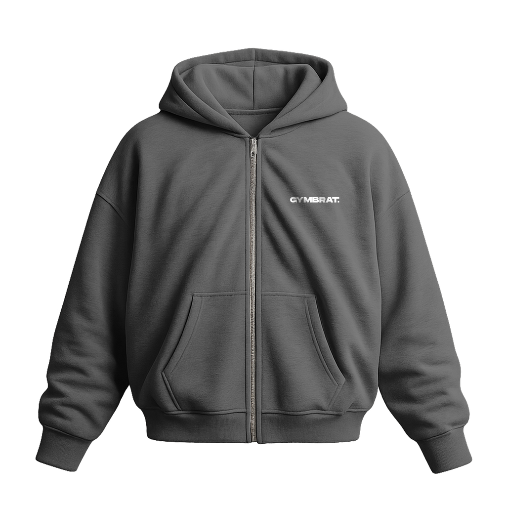 Gymbrat Athleisure Lifting Club Back Gray Oversized Zipper Hoodie