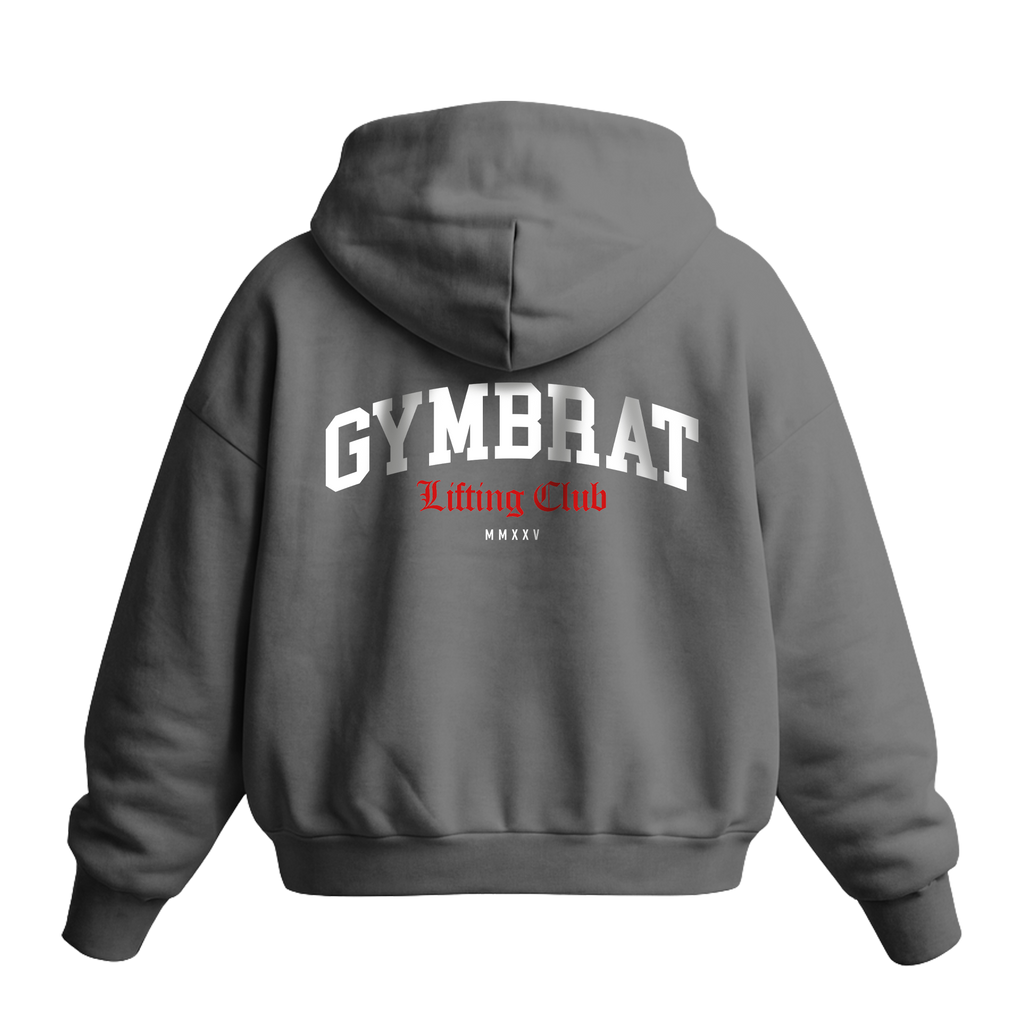 Gymbrat Athleisure Lifting Club Back Gray Oversized Zipper Hoodie