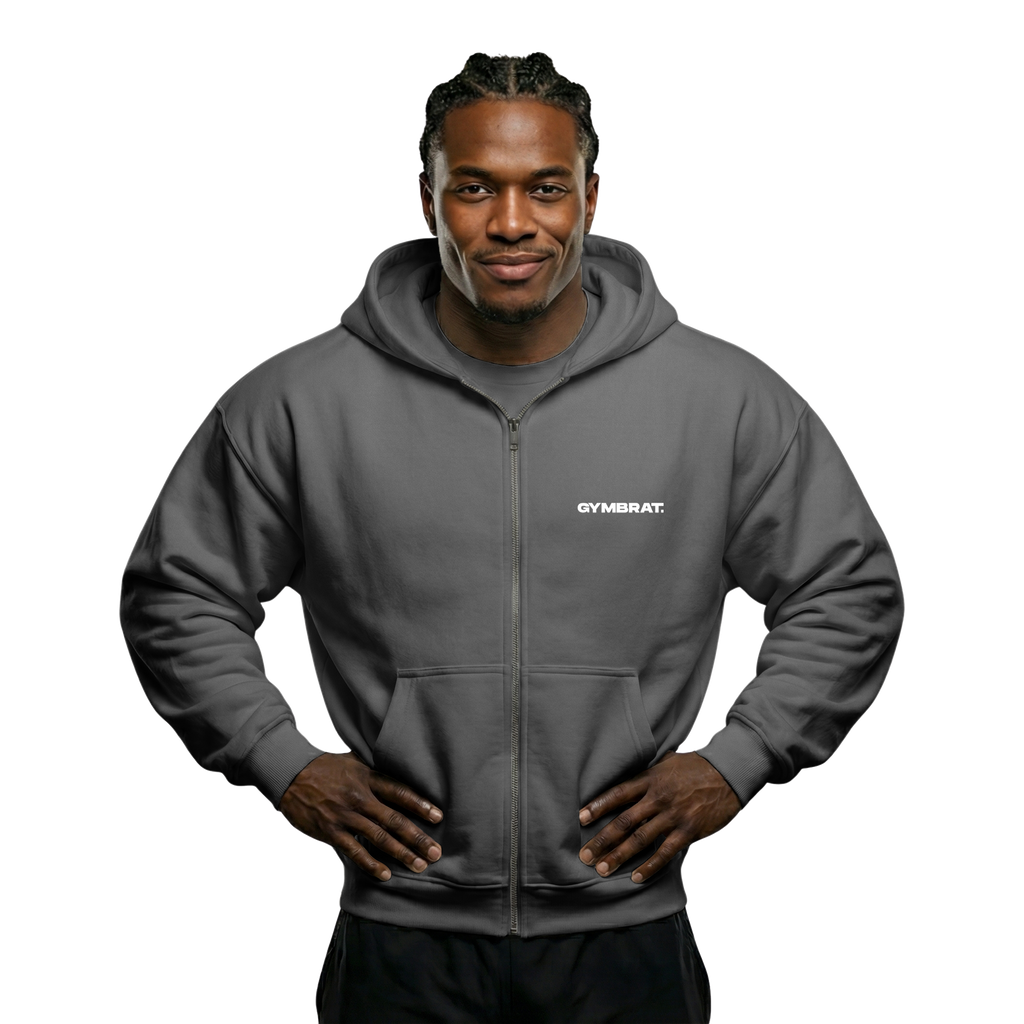 Gymbrat Athleisure Lifting Club Back Gray Oversized Zipper Hoodie