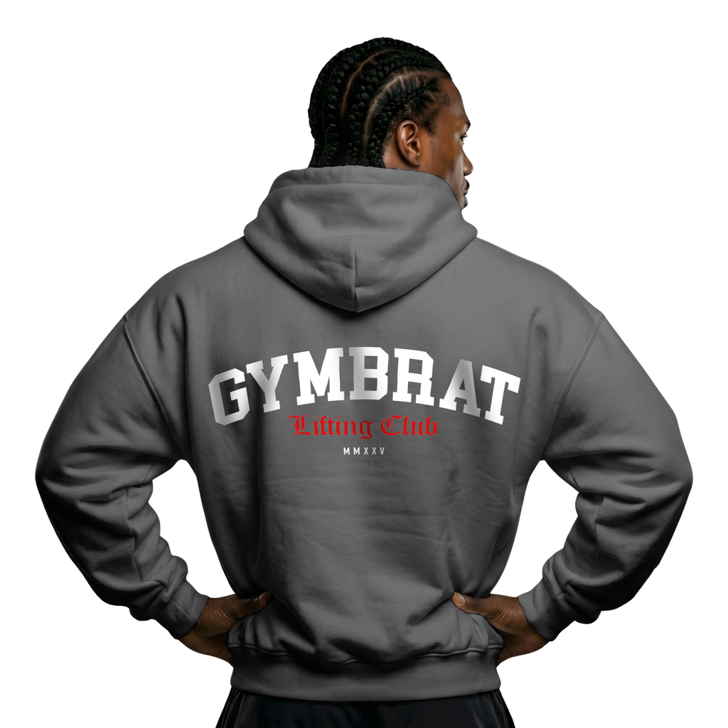 Gymbrat Athleisure Lifting Club Back Gray Oversized Zipper Hoodie
