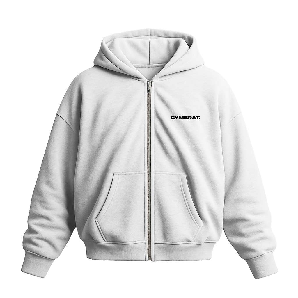 Gymbrat Athleisure Lifting Club Back White Oversized Zipper Hoodie