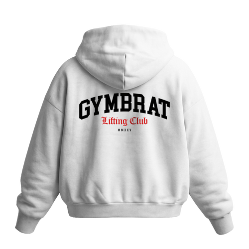 Gymbrat Athleisure Lifting Club Back White Oversized Zipper Hoodie