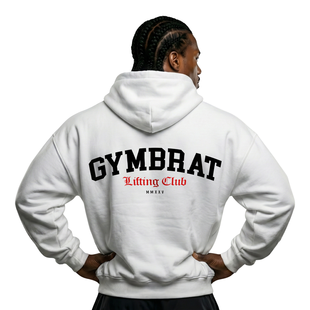 Gymbrat Athleisure Lifting Club Back White Oversized Zipper Hoodie