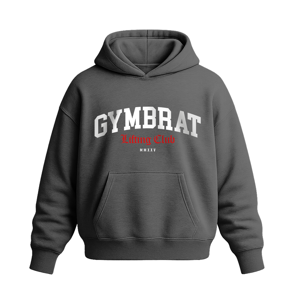 Gymbrat Athleisure Lifting Club Front Gray Oversized Hoodie