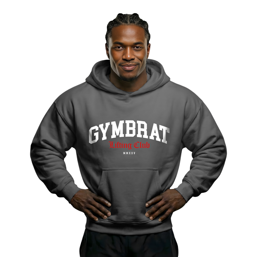 Gymbrat Athleisure Lifting Club Front Gray Oversized Hoodie