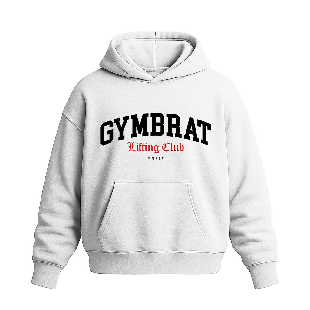 Gymbrat Athleisure Lifting Club Front White Oversized Hoodie