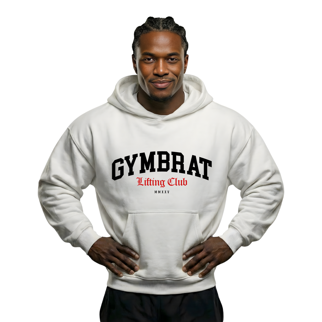 Gymbrat Athleisure Lifting Club Front White Oversized Hoodie