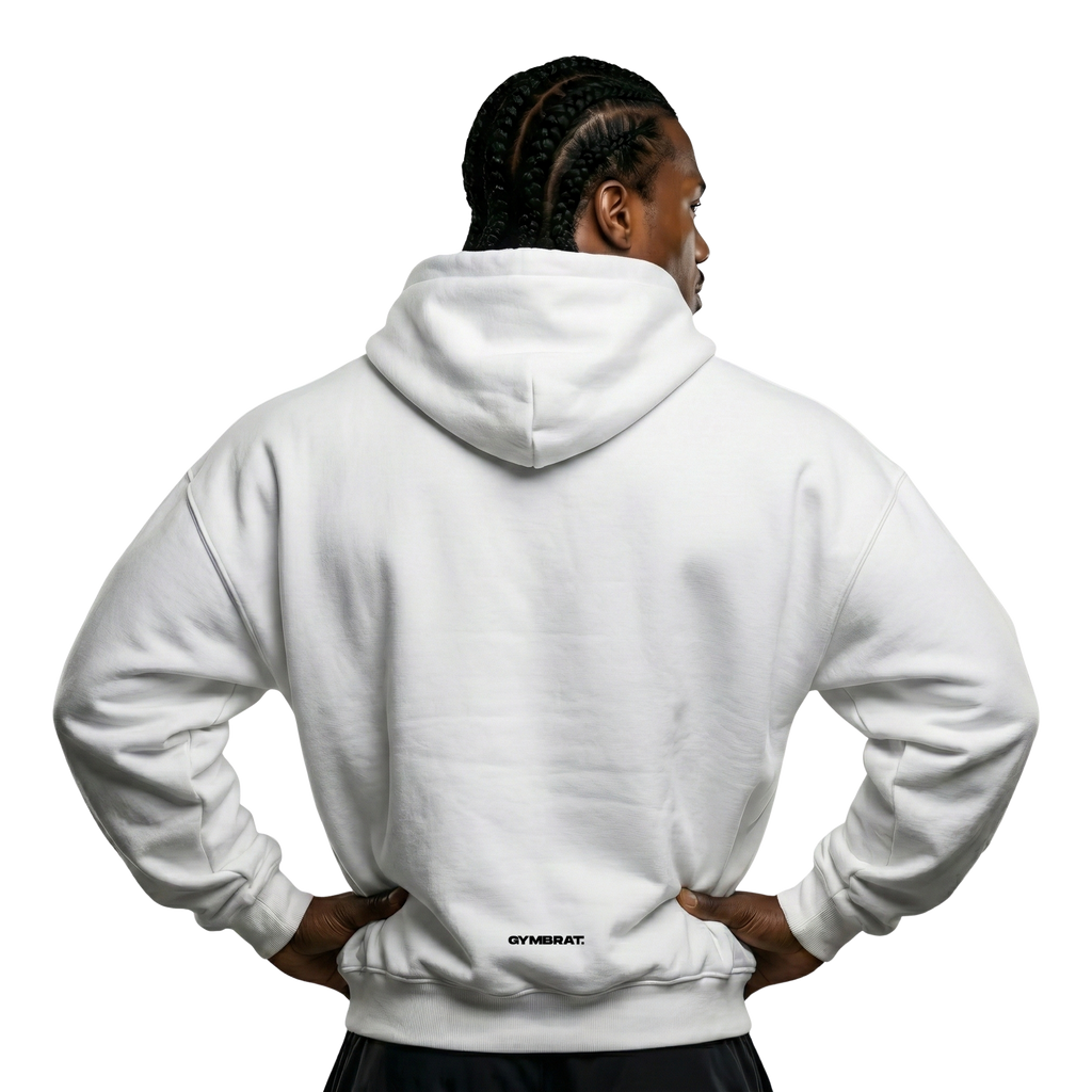 Gymbrat Athleisure Lifting Club Front White Oversized Hoodie