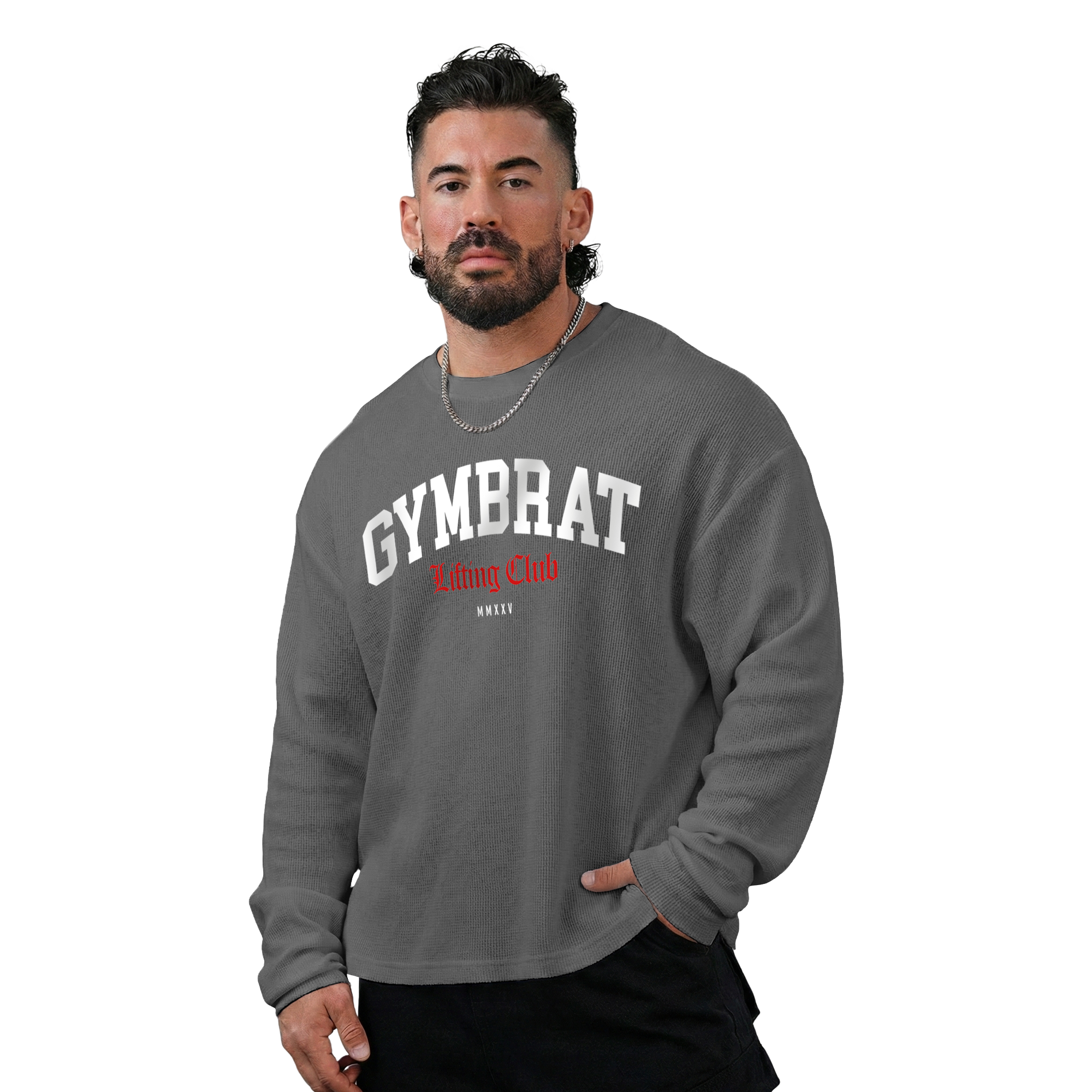 Gymbrat Athleisure Lifting Club Gray Oversized Long Sleeve T-Shirt