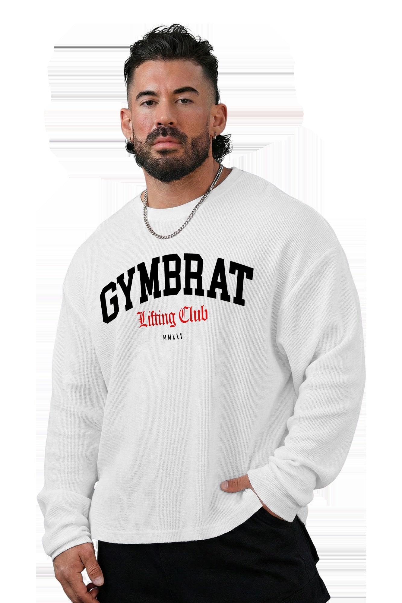 Gymbrat Athleisure Lifting Club White Oversized Long Sleeve T-Shirt