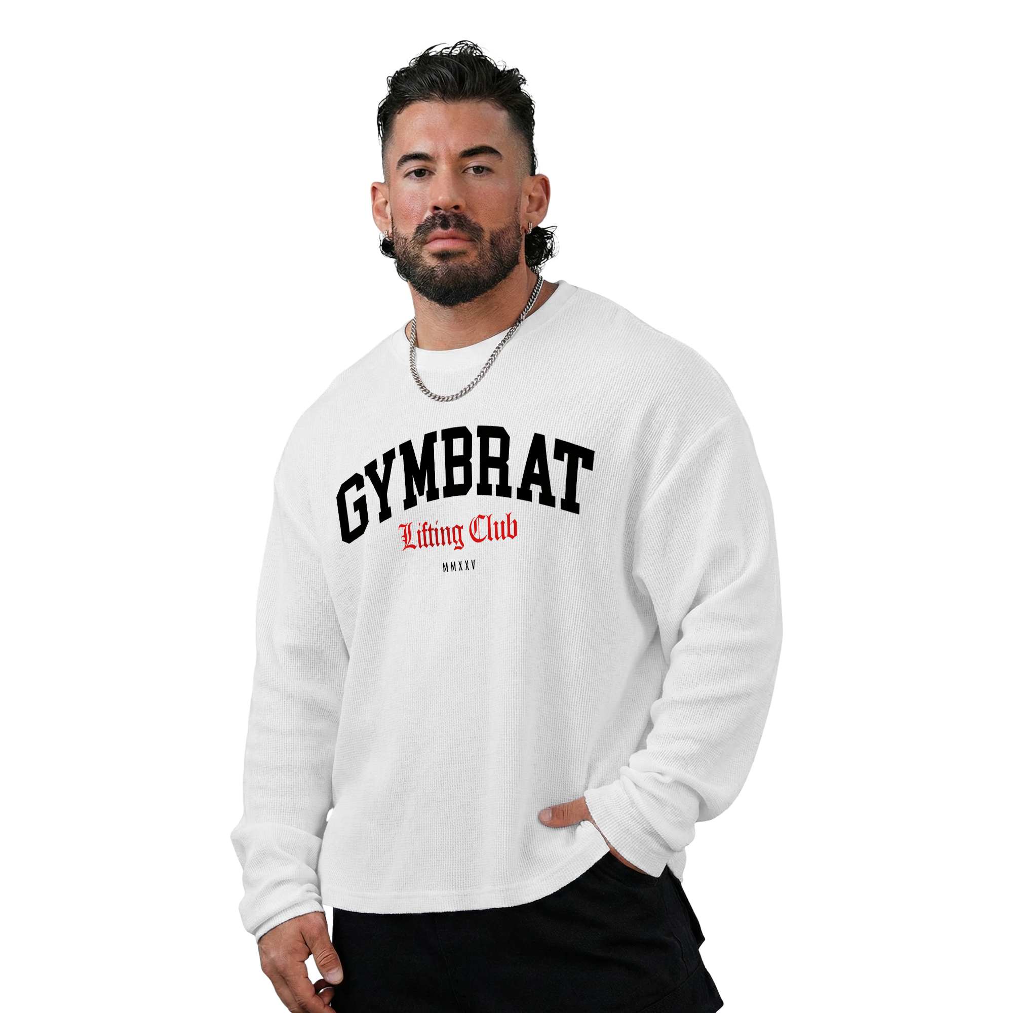 Gymbrat Athleisure Lifting Club White Oversized Long Sleeve T-Shirt